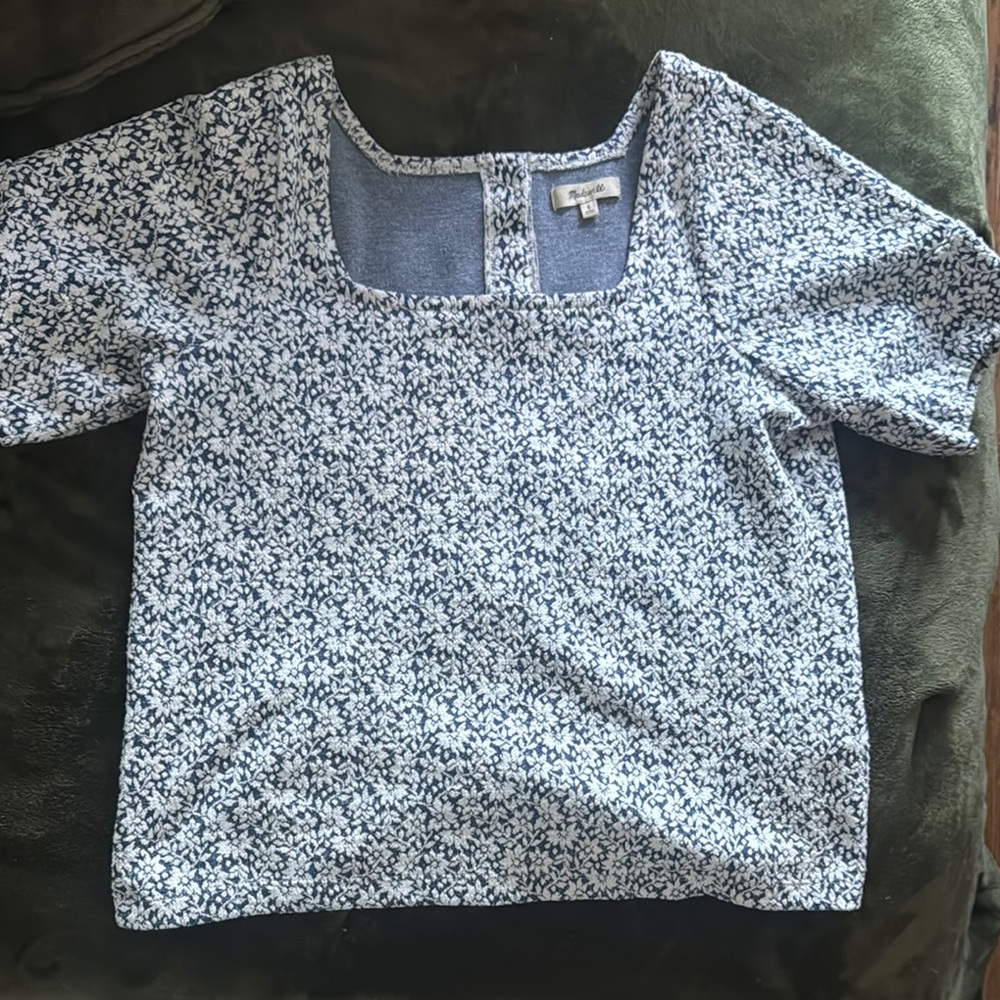 Madewell Floral Blue and White Blouse